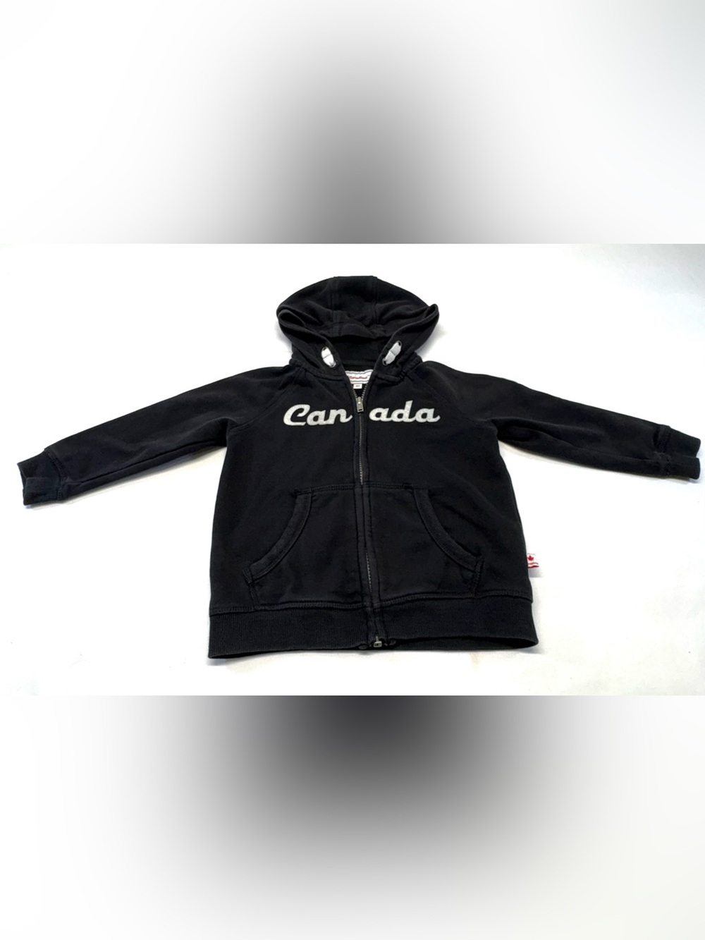 Canadiana-Kids Black Hooded Sweatshirt with Sleeve Patch -Size 3T